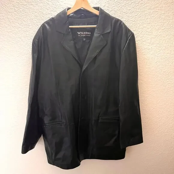 Wilsons Leather Car Coat Mens L Black 3 Button Blazer Jacket 90s Classic Vtg - Picture 3 of 10